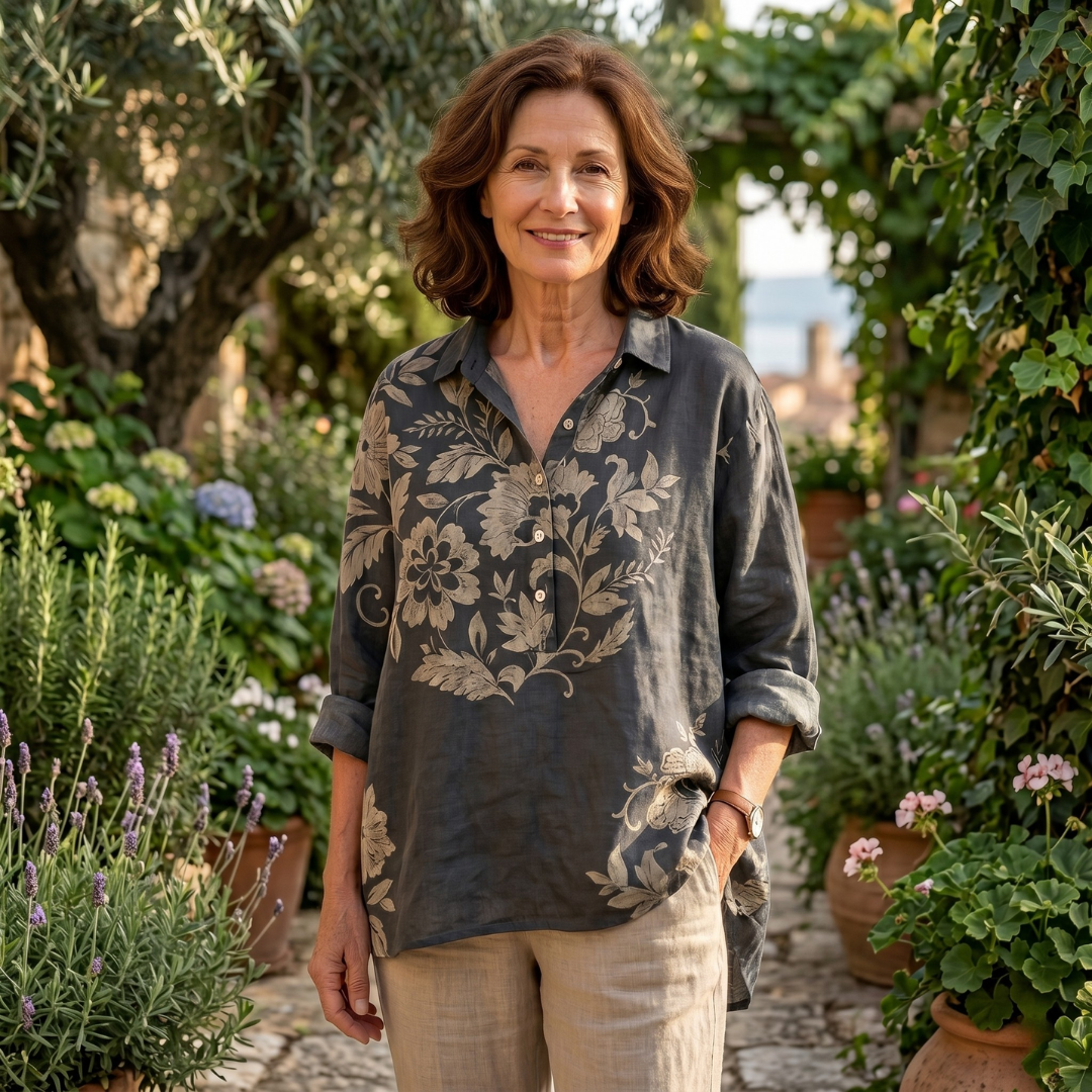 Kathrin | Damen Florale Leinenbluse