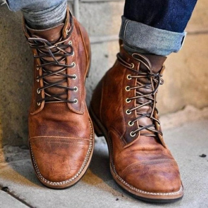 Kelvin | Herren hochwertige Leder Schnürstiefel mit Cap-Toe