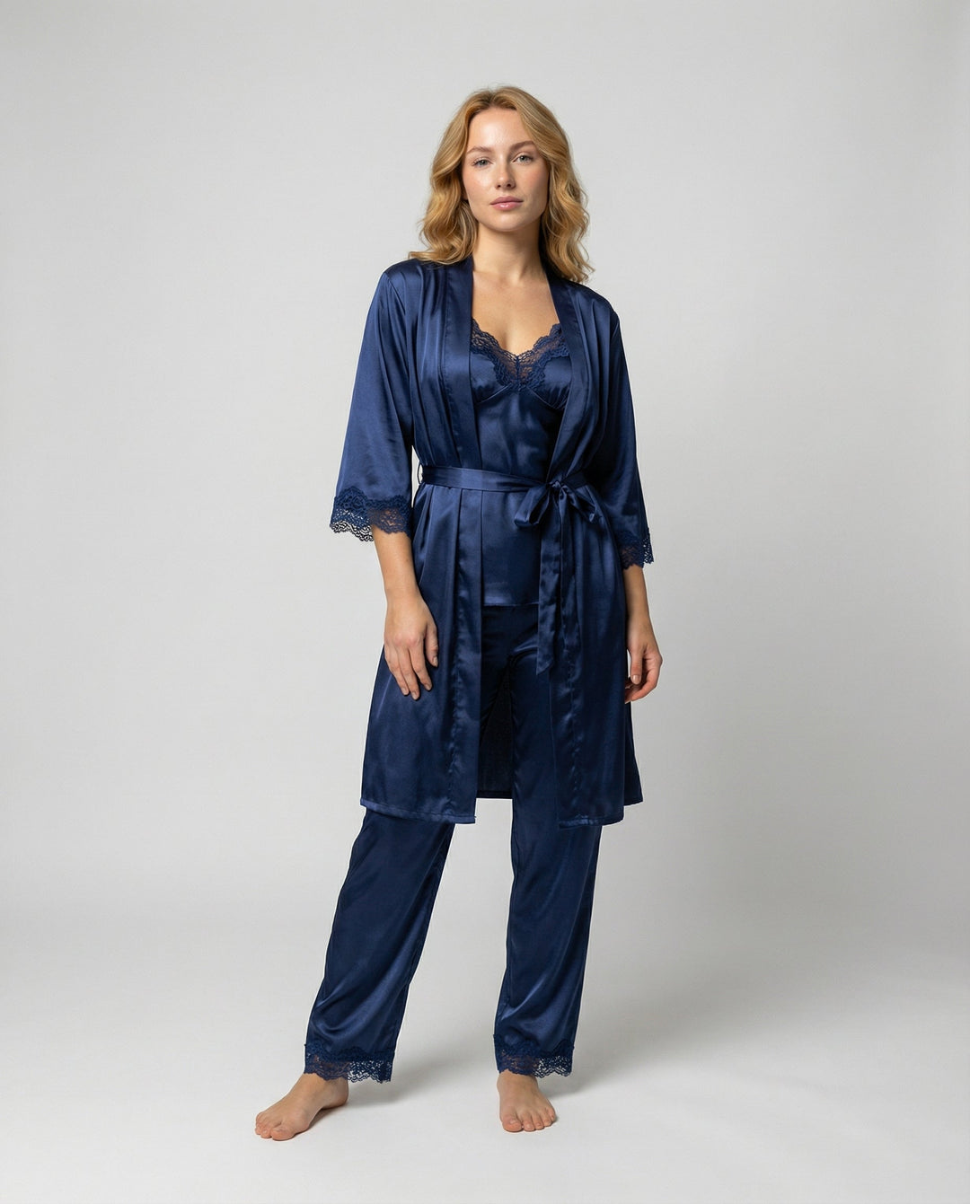 Kerstin | Damen Seidiges Pyjama-Set mit Kimono