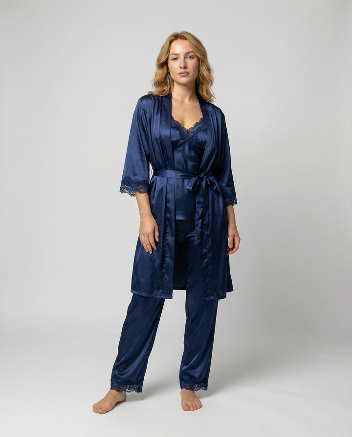 Kerstin | Damen Seidiges Pyjama-Set mit Kimono