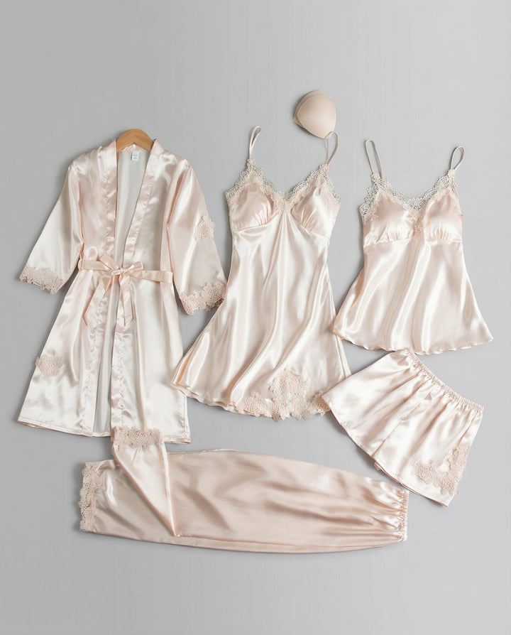 Kerstin | Damen Seidiges Pyjama-Set mit Kimono