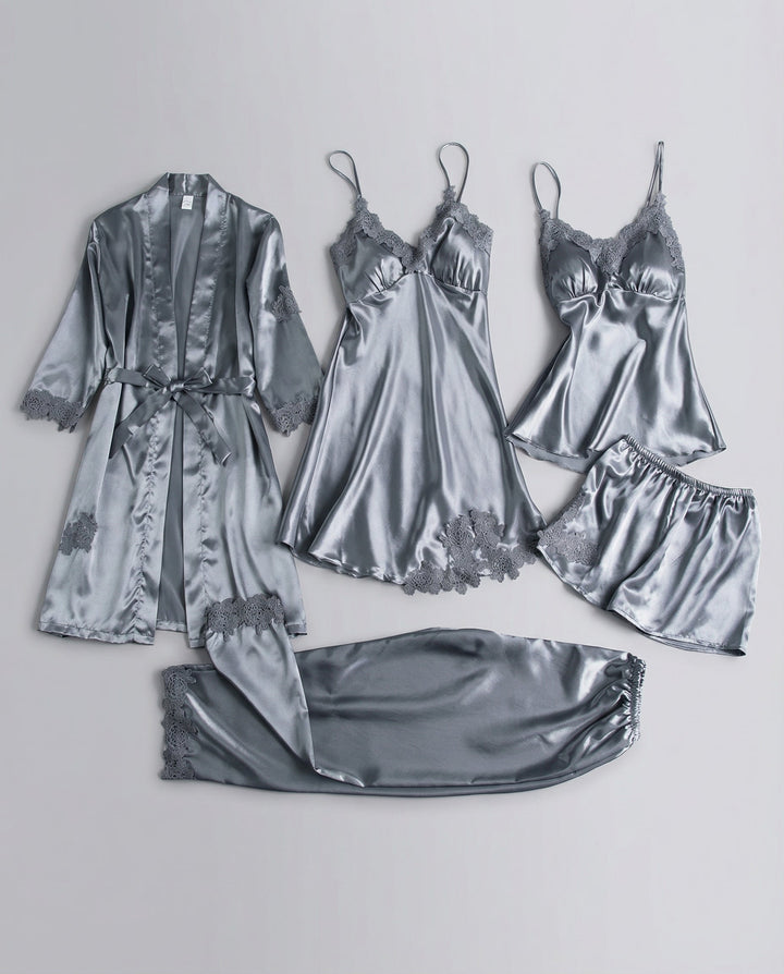Kerstin | Damen Seidiges Pyjama-Set mit Kimono