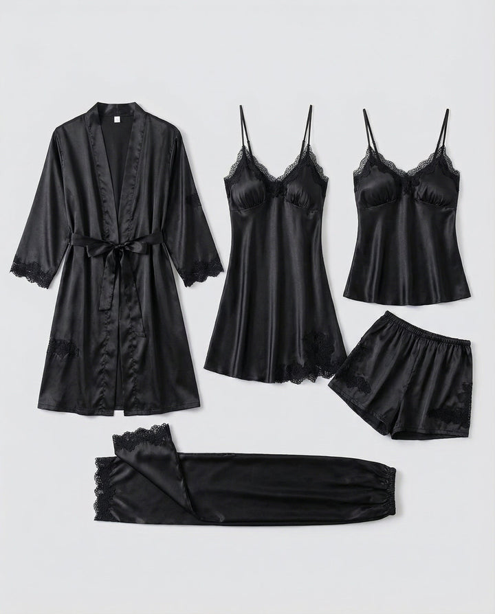 Kerstin | Damen Seidiges Pyjama-Set mit Kimono