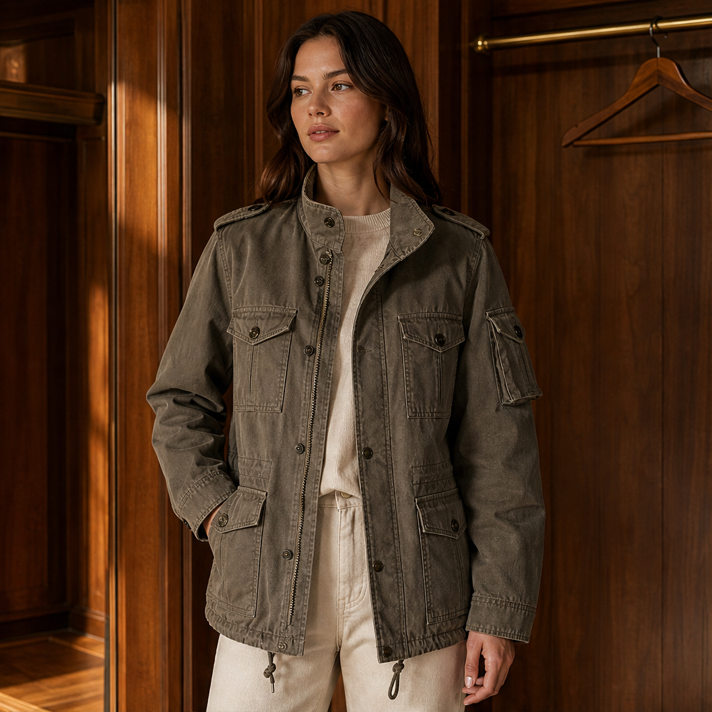 Kirsten Damen Feldjacke mit Stehkragen, Pattentaschen und Tunnelzug
