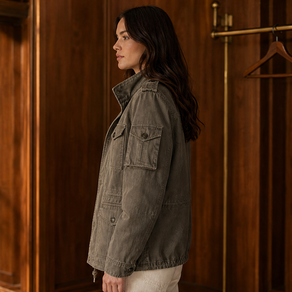 Kirsten Damen Feldjacke mit Stehkragen, Pattentaschen und Tunnelzug