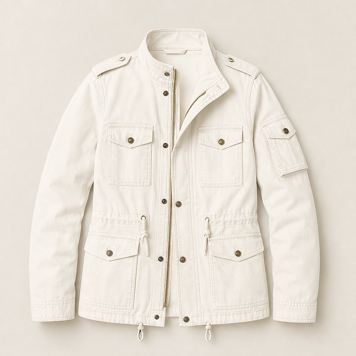 Kirsten Damen Feldjacke mit Stehkragen, Pattentaschen und Tunnelzug – Beige