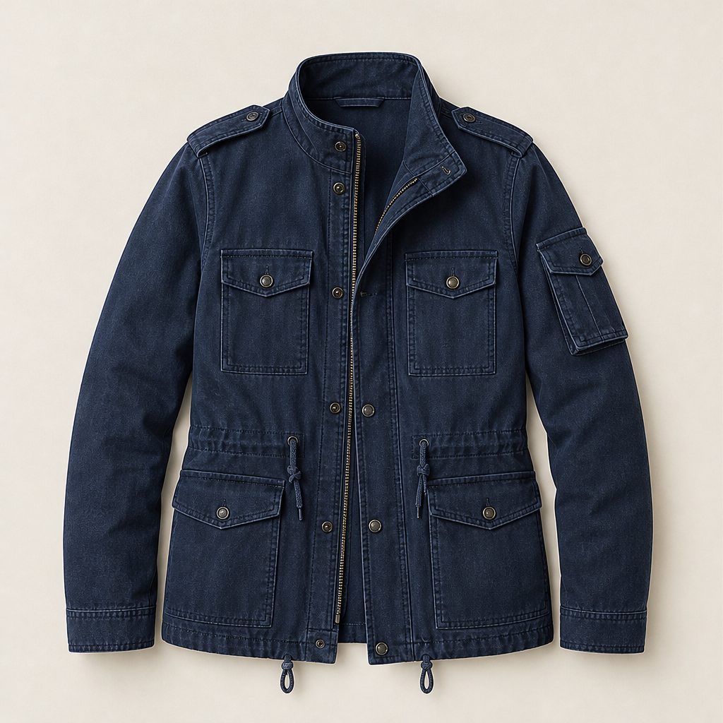 Kirsten Damen Feldjacke mit Stehkragen, Pattentaschen und Tunnelzug – Marineblau