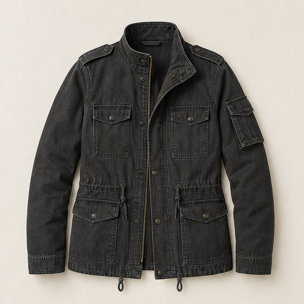 Kirsten Damen Feldjacke mit Stehkragen, Pattentaschen und Tunnelzug – Schwarz