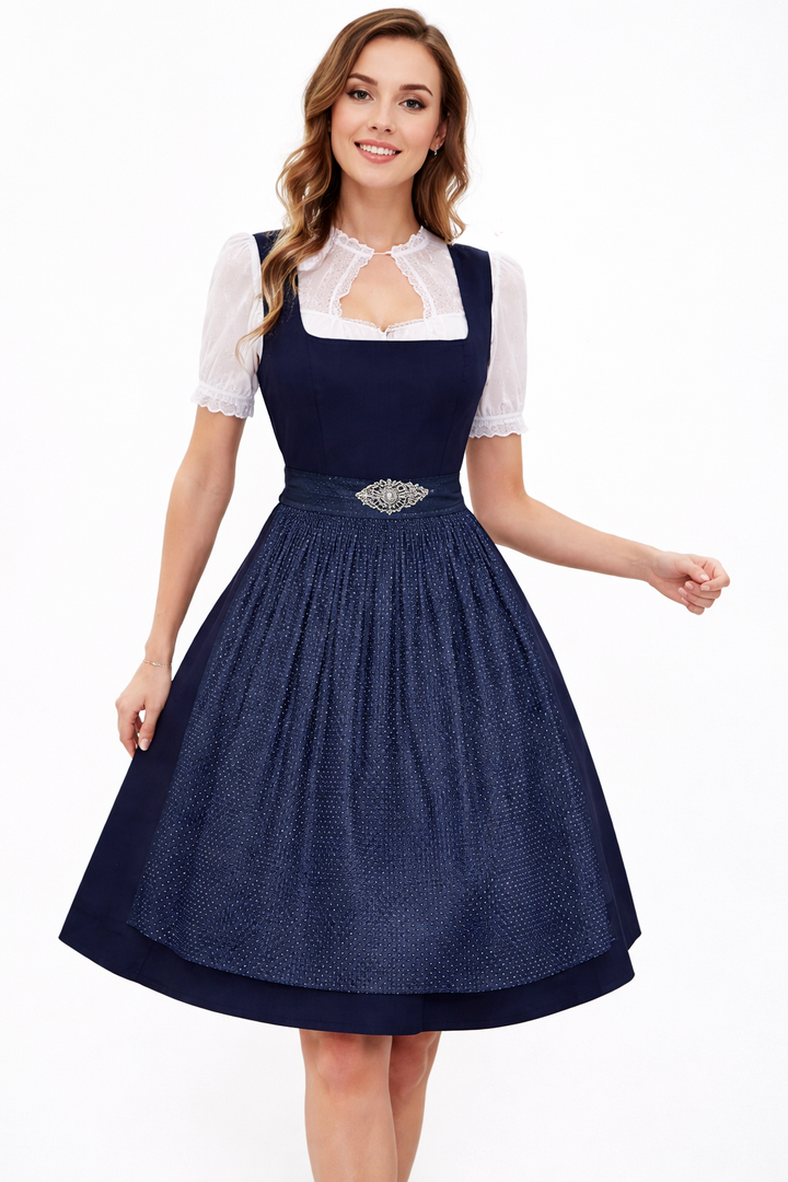 Kleider Damen Dirndl mit quadratischem Ausschnitt und Reißverschluss und Midi-Länge