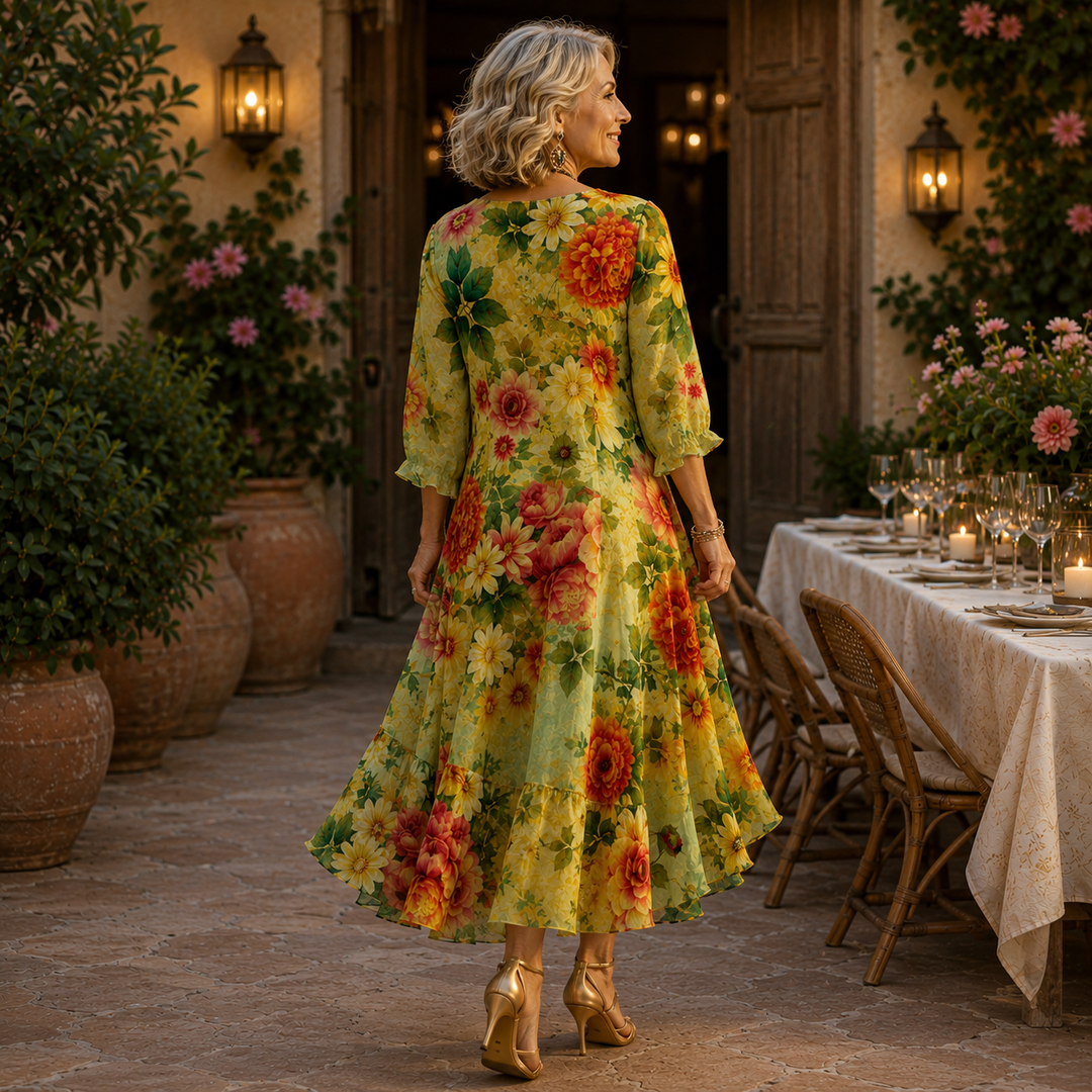 Kleider für Hochzeitsgäste Damen mit Floralem Muster und Midi-Länge