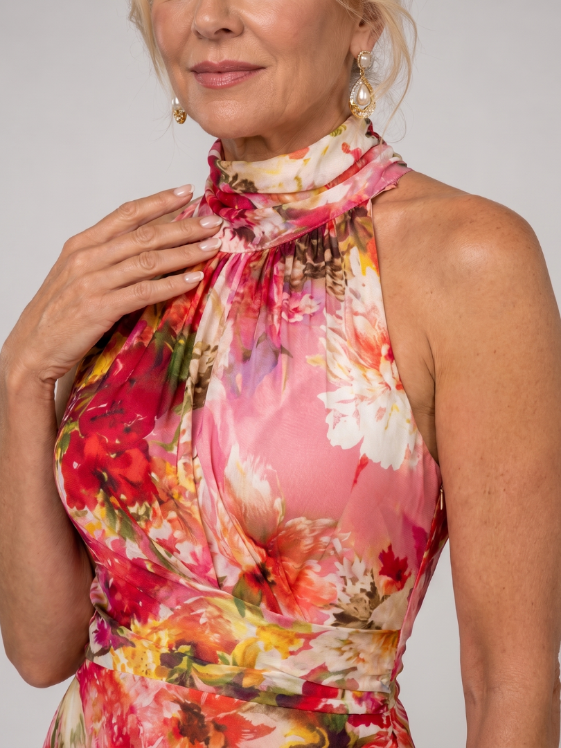 Kleider für Hochzeitsgäste Damen mit Neckholder und Floralem Muster