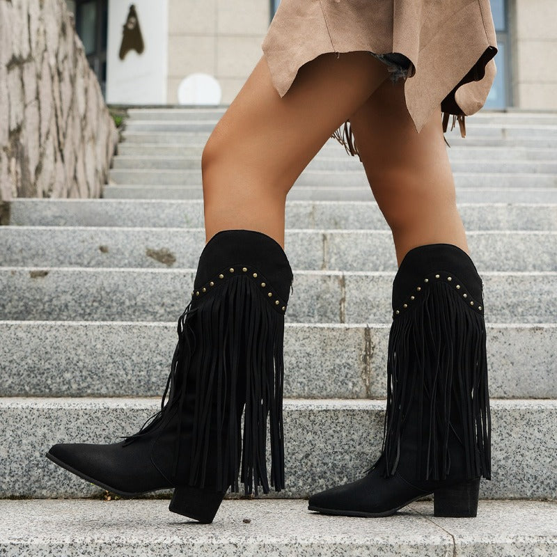 Kniehohe Cowboystiefel Damen mit Spitzer Kappe