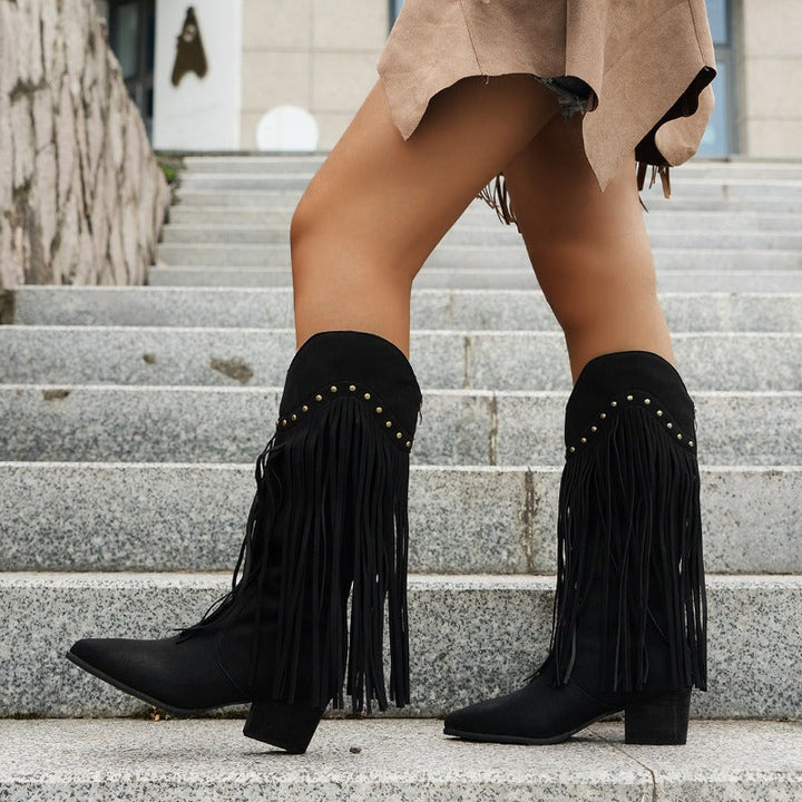Kniehohe Cowboystiefel Damen mit Spitzer Kappe