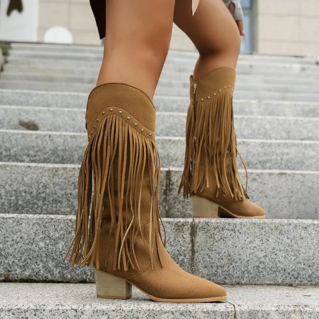 Kniehohe Cowboystiefel Damen mit Spitzer Kappe