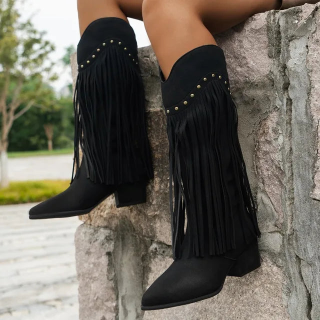 Kniehohe Cowboystiefel Damen mit Spitzer Kappe