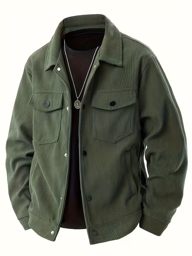 Konrad Herren Cordjacke mit Hemdkragen und Pattentaschen – Grün