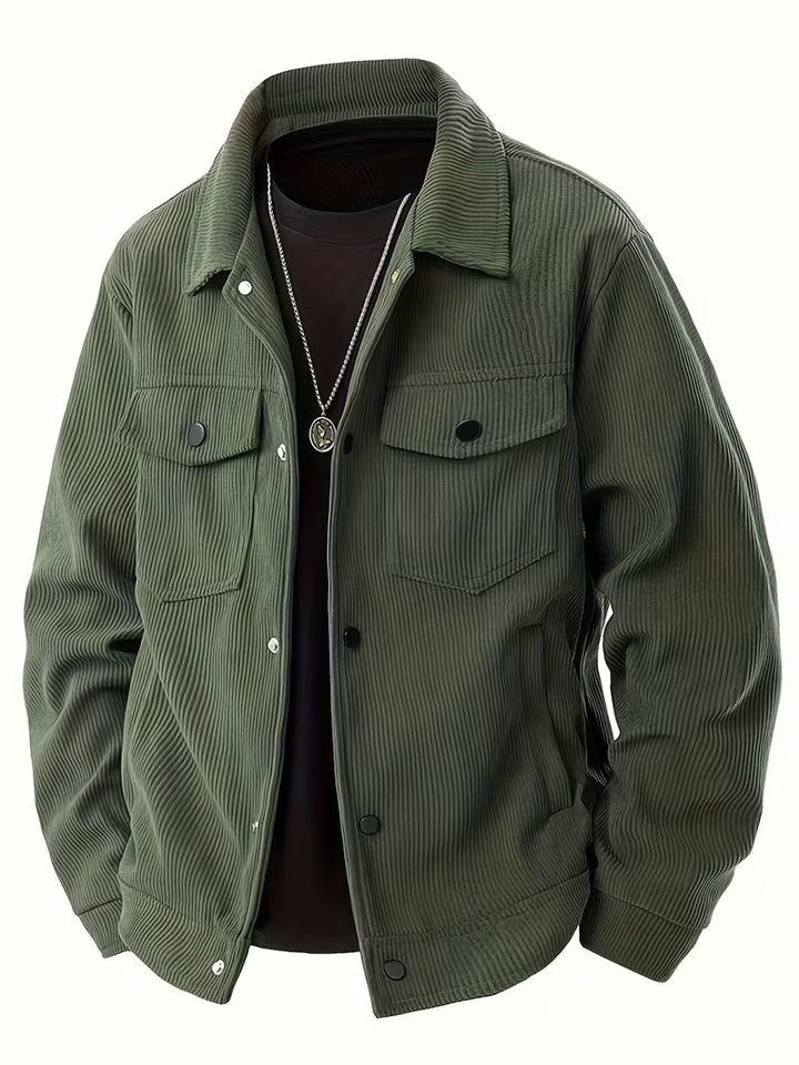 Konrad Herren Cordjacke mit Hemdkragen und Pattentaschen – Grün