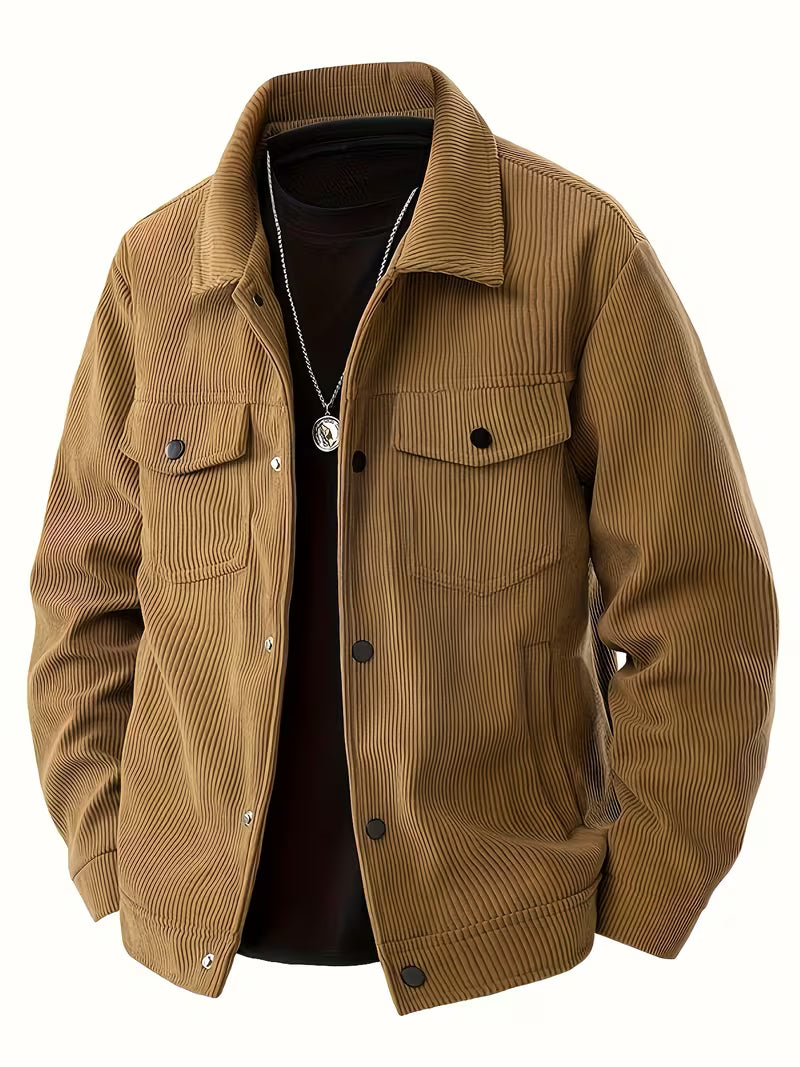 Konrad Herren Cordjacke mit Hemdkragen und Pattentaschen – Khaki
