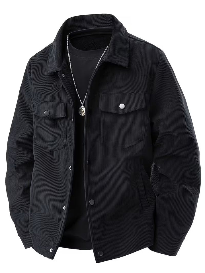 Konrad Herren Cordjacke mit Hemdkragen und Pattentaschen – Schwarz