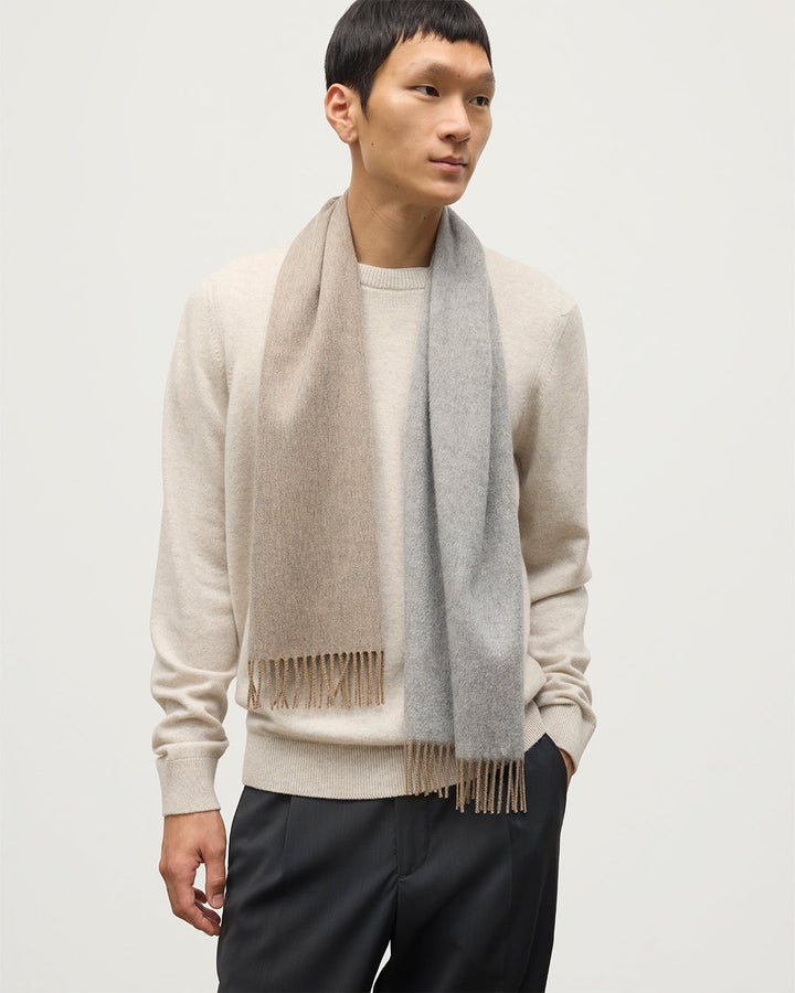 Herren Schal mit Farbblock und Quasten – Graubeige