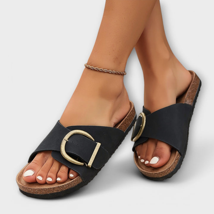 Lara | Damen Flache Kork-Sandalen mit Schnalle