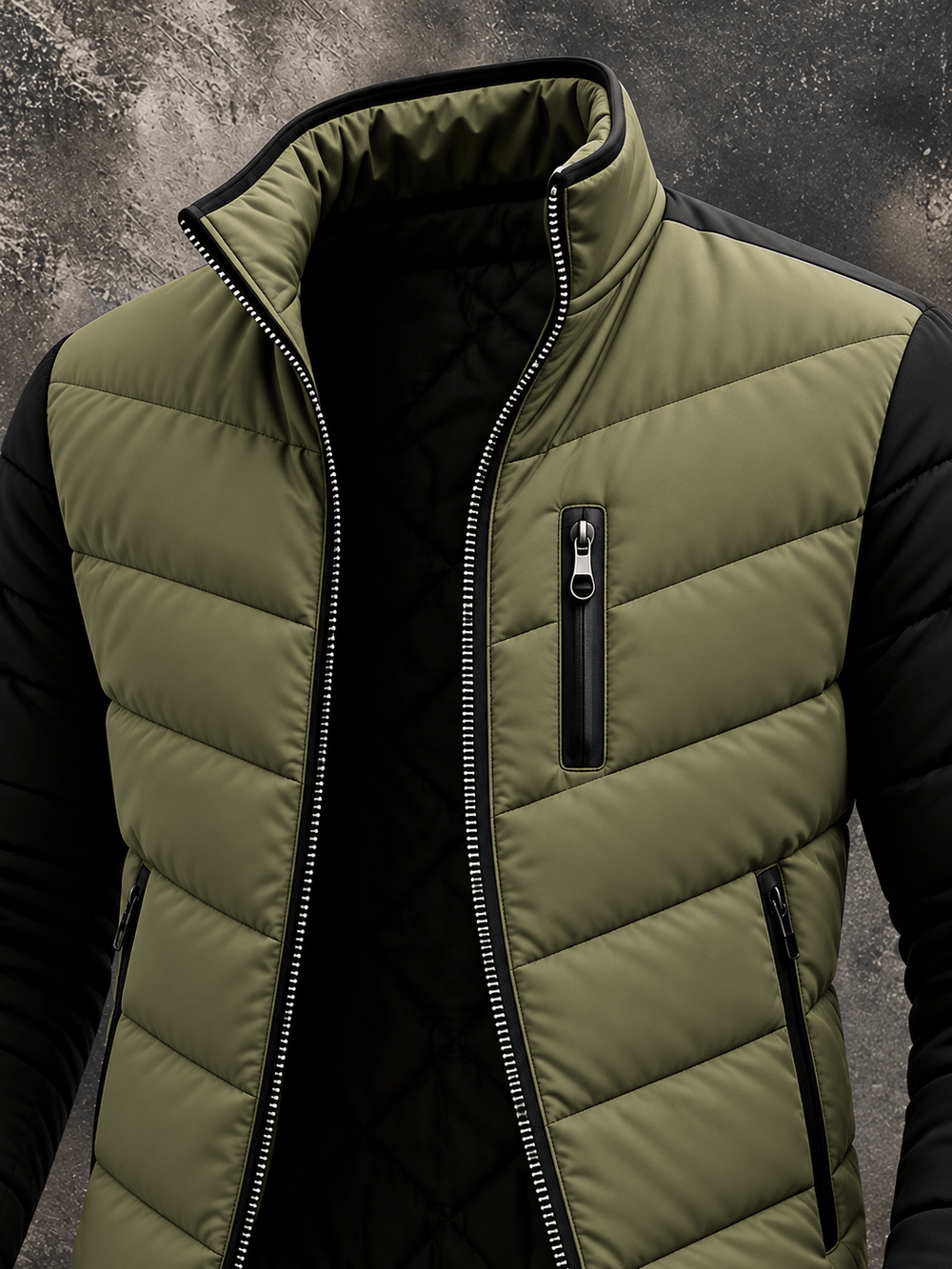Lasse Herren zweifarbige Steppjacke mit Stehkragen und Reißverschlusstaschen