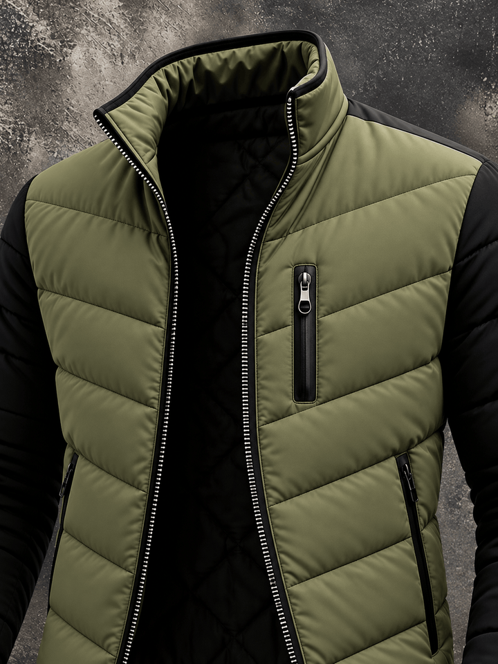 Lasse Herren zweifarbige Steppjacke mit Stehkragen und Reißverschlusstaschen