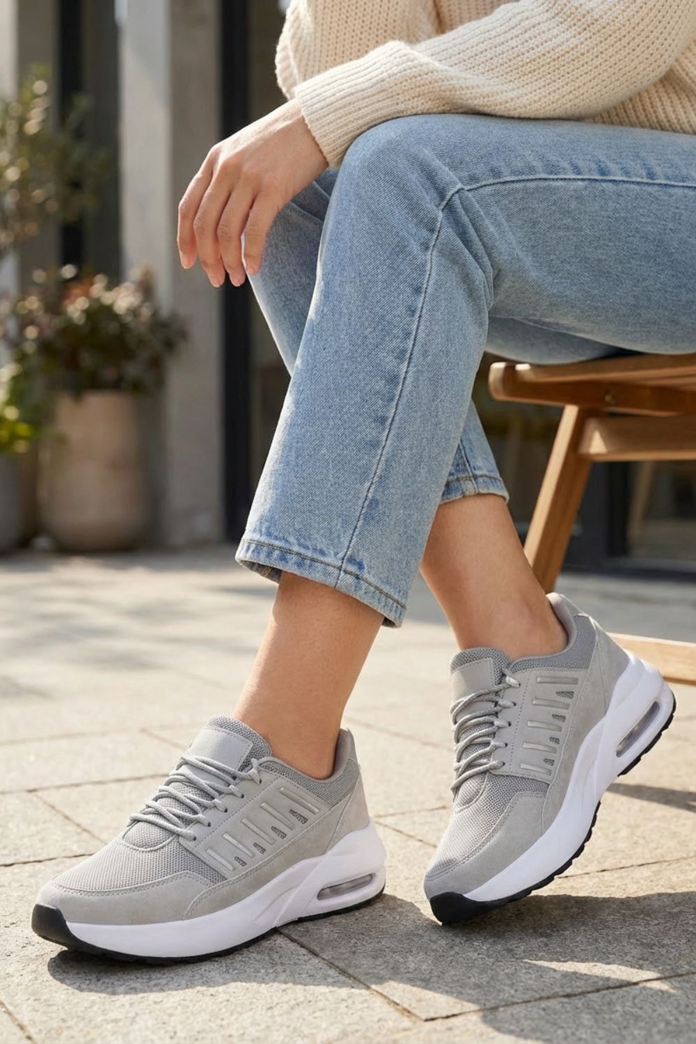 Laufschuhe Damen mit Griffiger Profilsohle und Geschnürtem Schaft