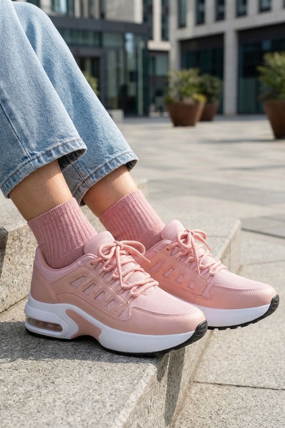 Laufschuhe Damen mit Griffiger Profilsohle und Geschnürtem Schaft