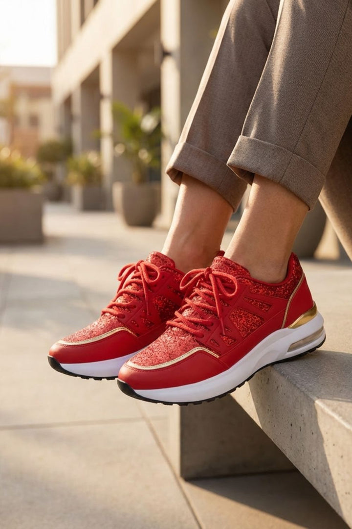 Laufschuhe Damen mit Griffiger Profilsohle und Geschnürtem Schaft