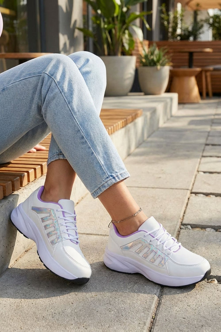 Laufschuhe Damen mit Griffiger Profilsohle und Geschnürtem Schaft