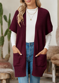 Lea | Damen Kurzarm-Strickjacke mit offener Front, Faltenärmeln und Taschen