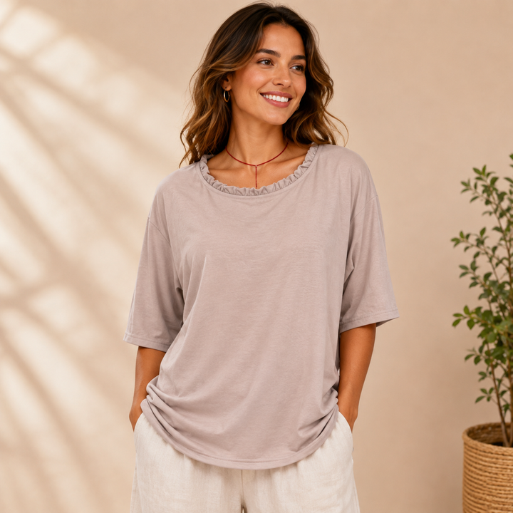Lena | Damen Lockere Leichte Kurzarm Bluse
