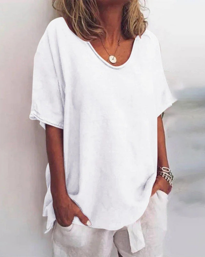 Lena | Damen Lockere Leichte Kurzarm Bluse