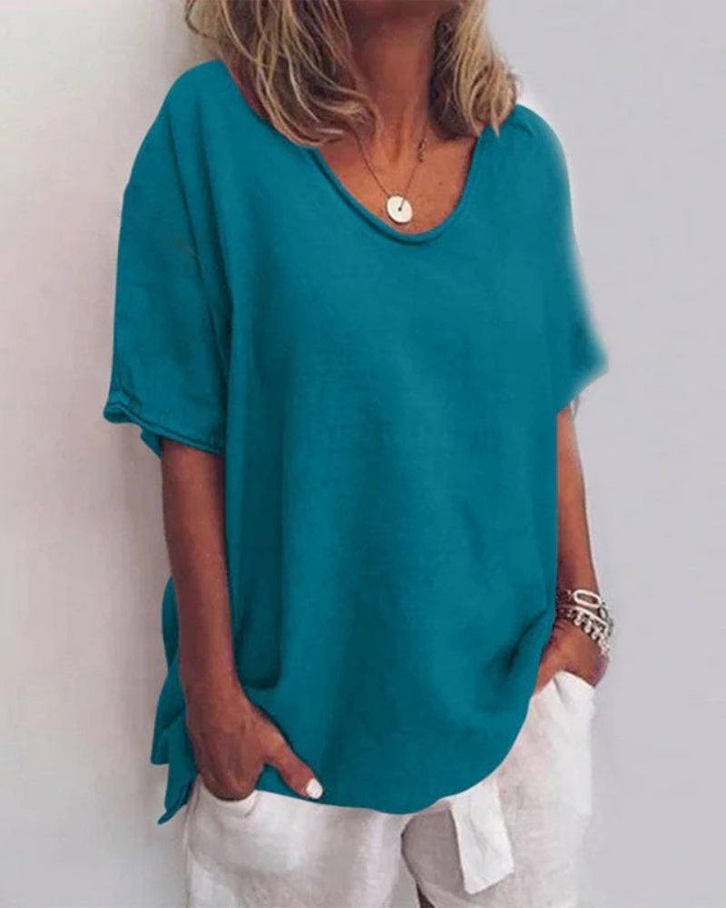 Lena | Damen Lockere Leichte Kurzarm Bluse