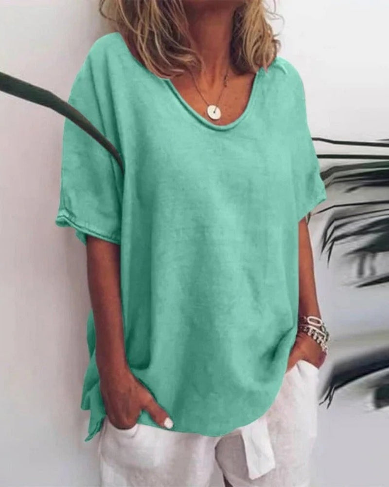 Lena | Damen Lockere Leichte Kurzarm Bluse