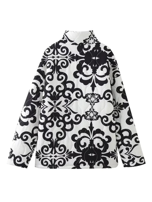 Lena | Damen Oversize-Steppjacke mit Stehkragen und Blumenmuster