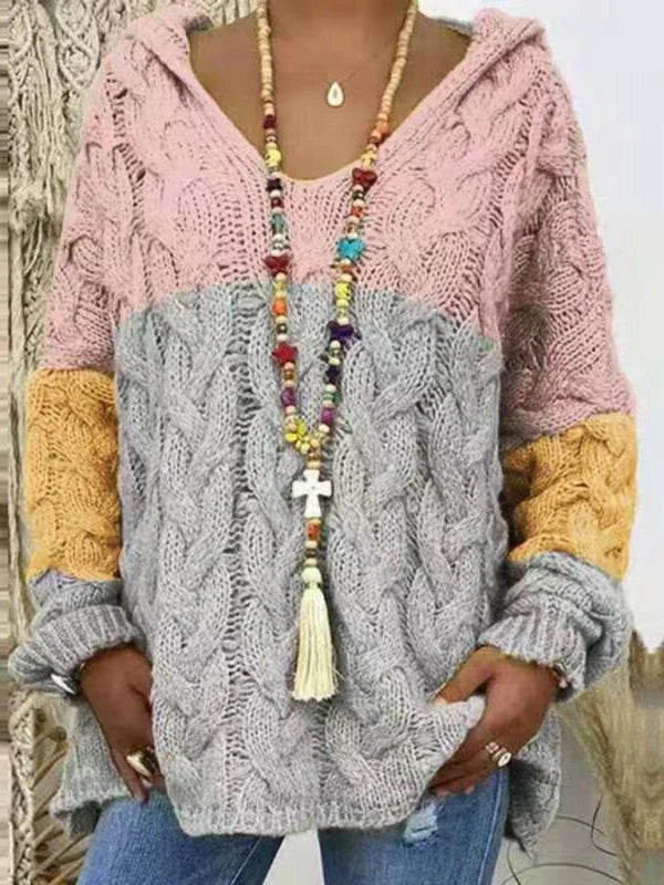 Leni | Damen Strickpullover mit Kapuze und Zopfmuster