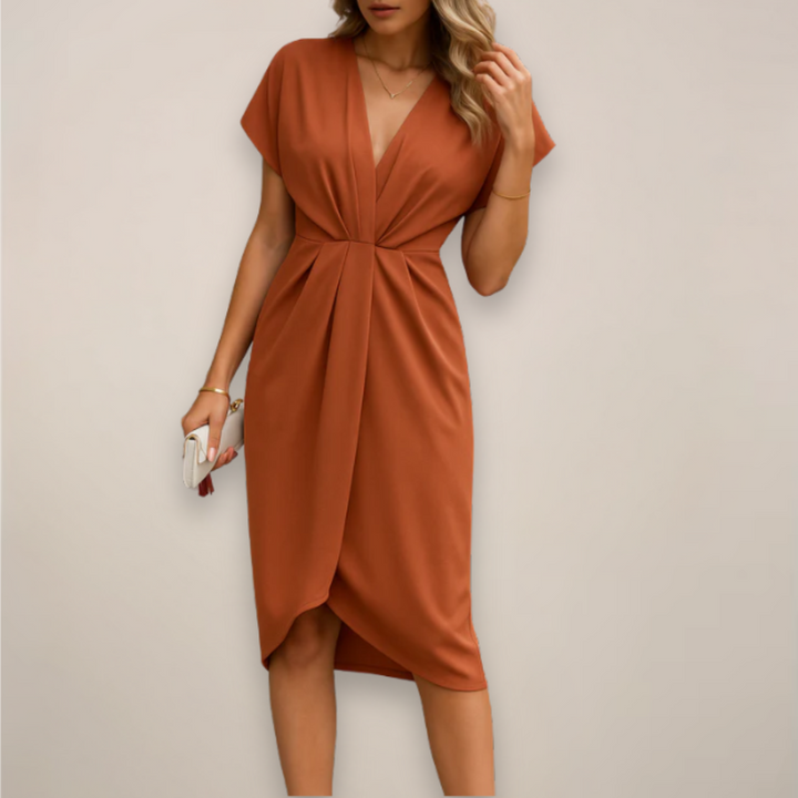 Leonie | Damen elegantes Midi Wickelkleid
