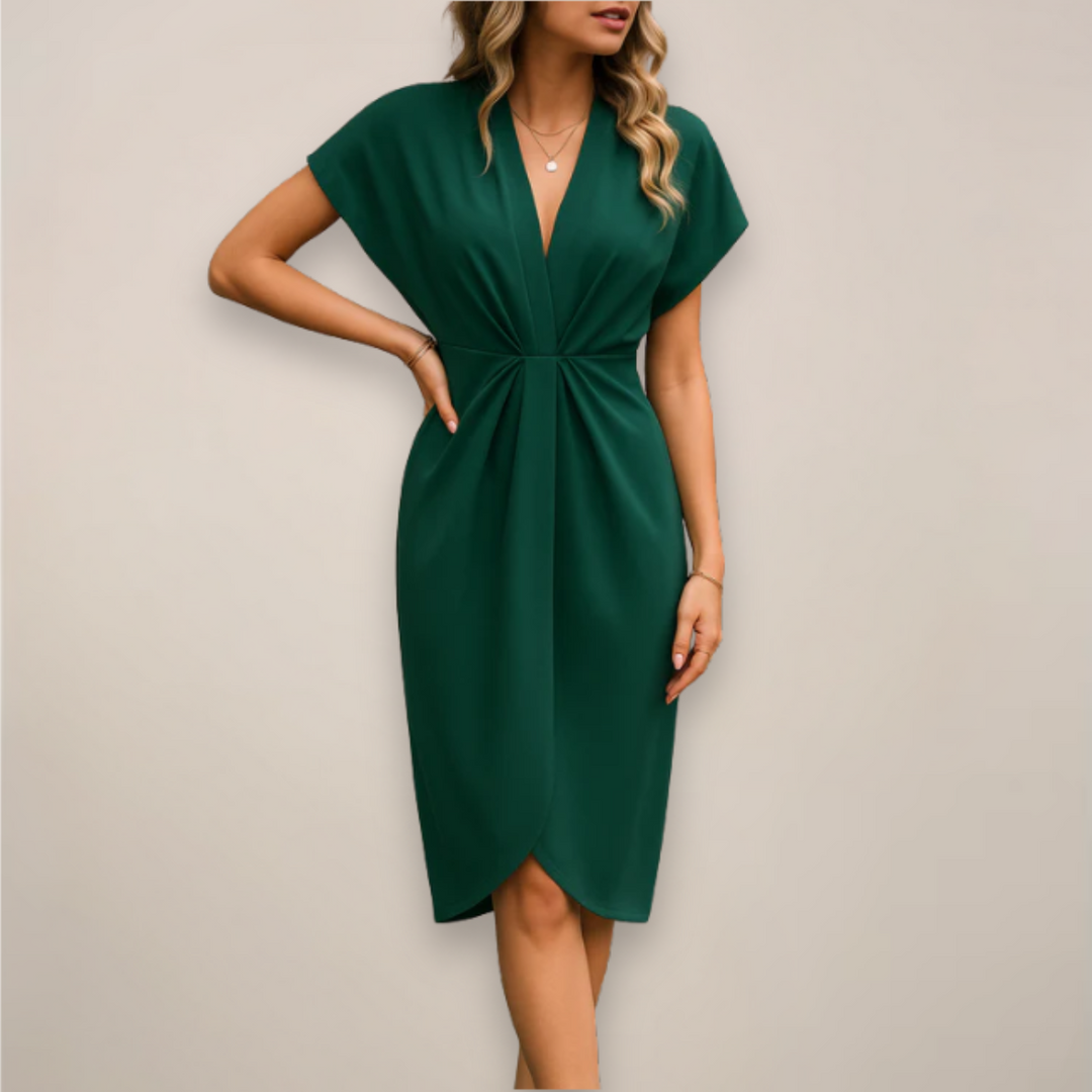 Leonie | Damen elegantes Midi Wickelkleid