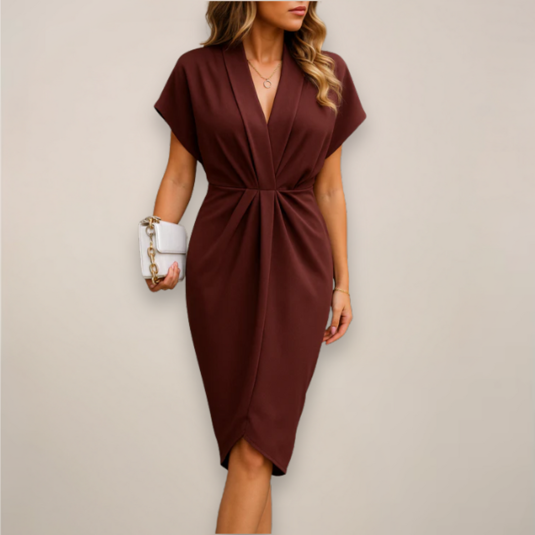 Leonie | Damen elegantes Midi Wickelkleid