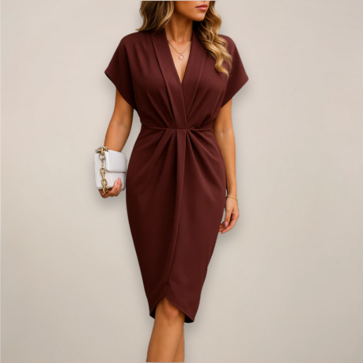 Leonie | Damen elegantes Midi Wickelkleid