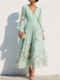 Leonora | Damen Romantisches Midi Kleid mit V-Ausschnitt