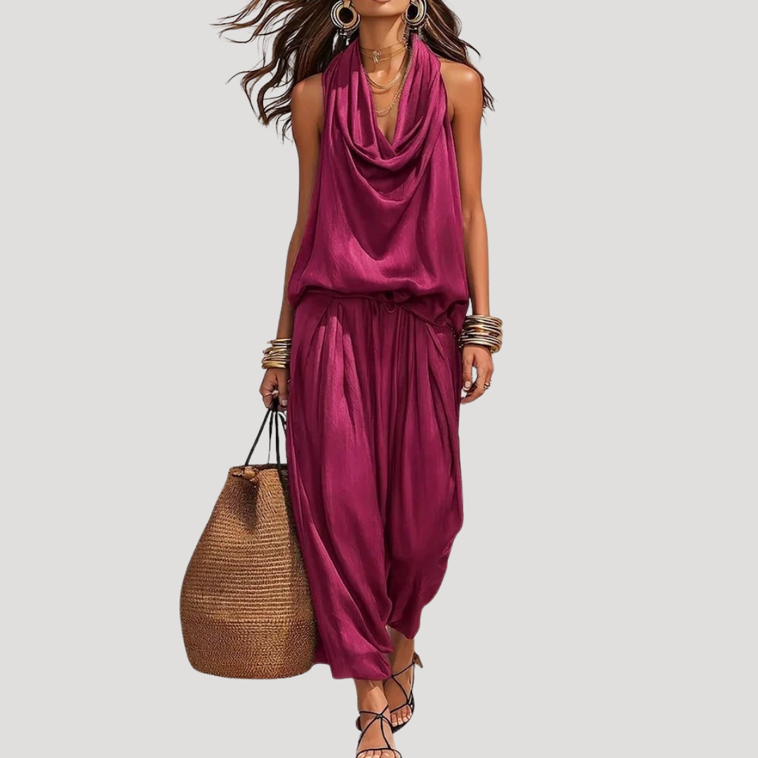 Levke | Damen Wasserfall Top Weite Hose Set