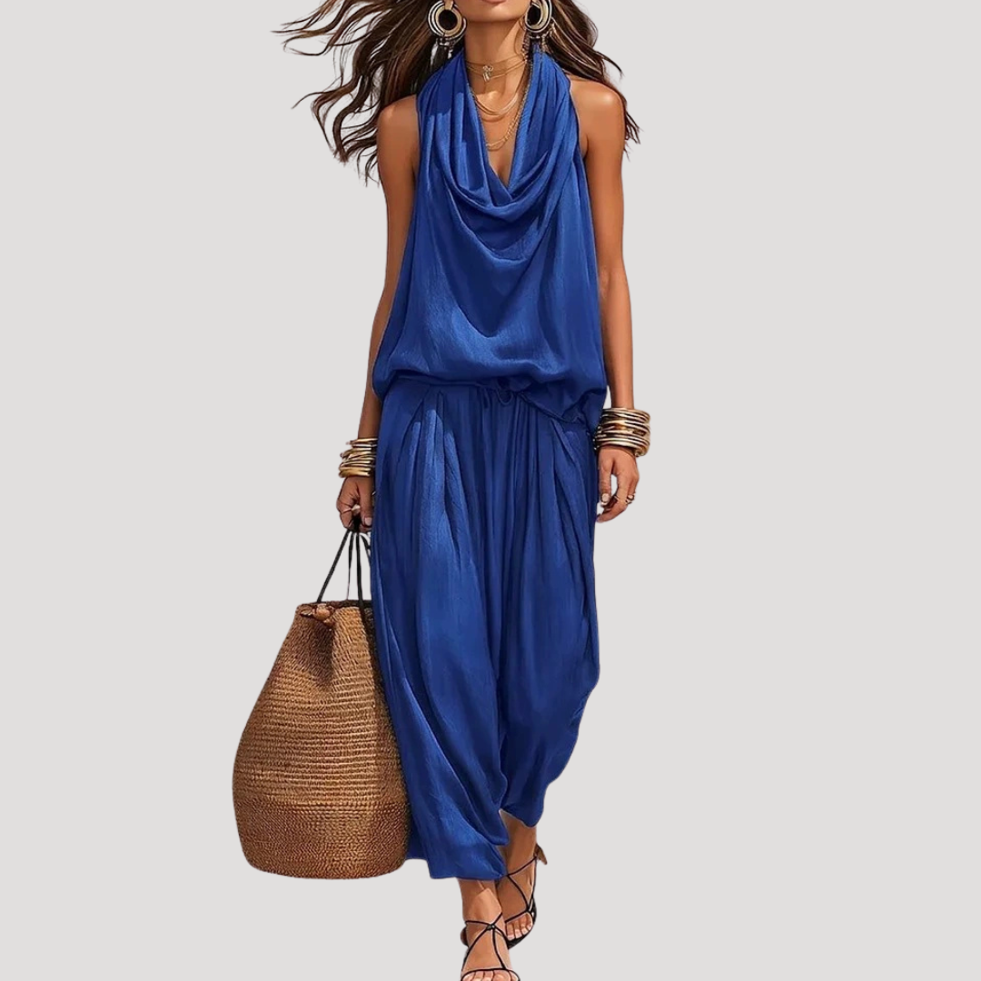 Levke | Damen Wasserfall Top Weite Hose Set