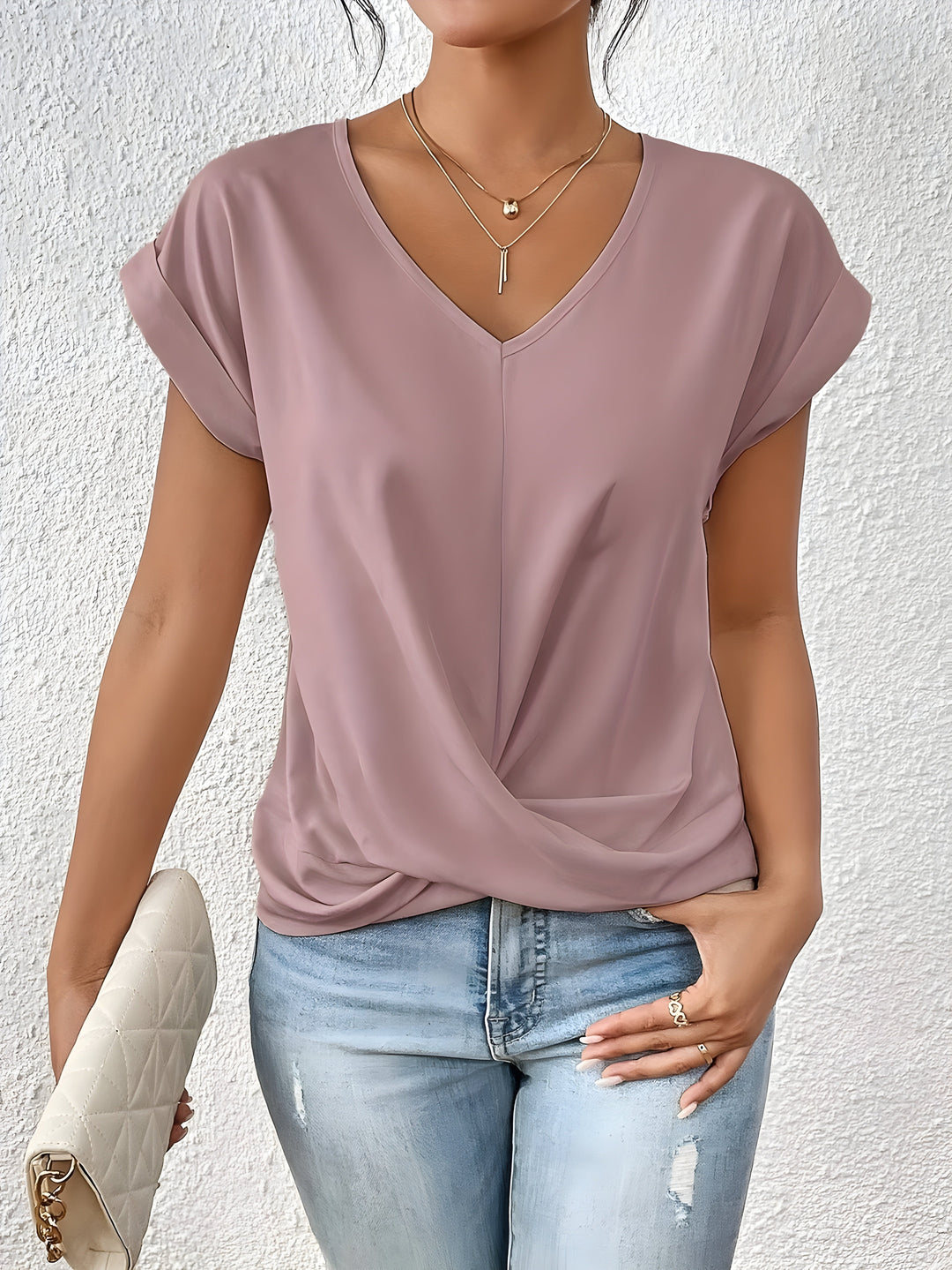 Lia | Damen Twist-Front Kurzarm Bluse