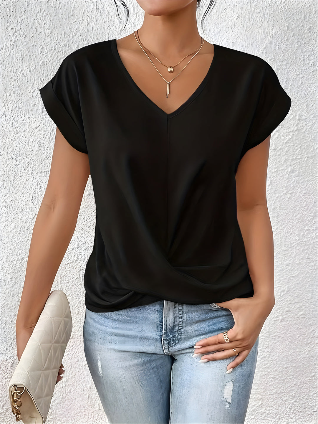Lia | Damen Twist-Front Kurzarm Bluse
