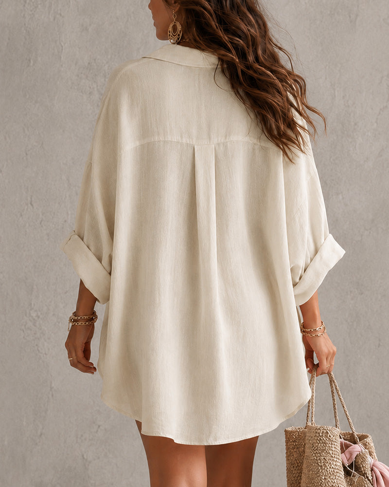 Lieke Damen Zweiteiler mit Oversize-Hemd und Shorts mit Tunnelzug