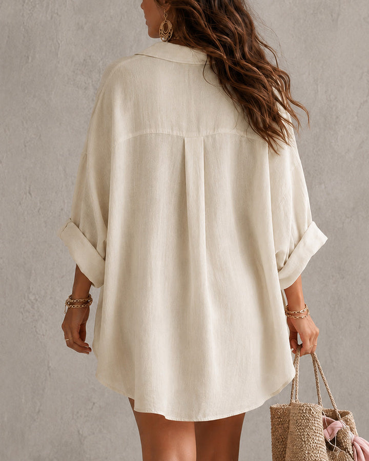 Lieke Damen Zweiteiler mit Oversize-Hemd und Shorts mit Tunnelzug