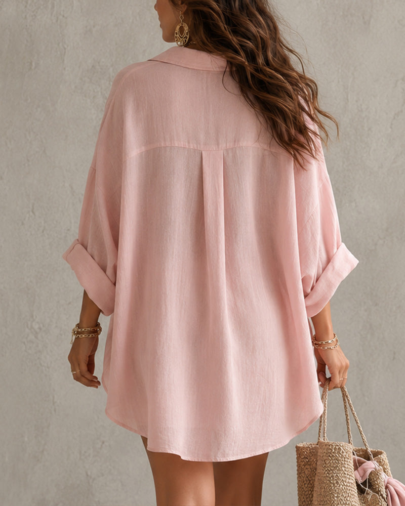 Lieke Damen Zweiteiler mit Oversize-Hemd und Shorts mit Tunnelzug